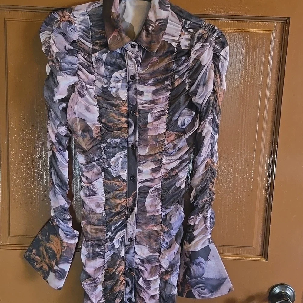 PrettyLittleThing-Draped lavender/gray print straight dress Sz 8 - Picture 10 of 16